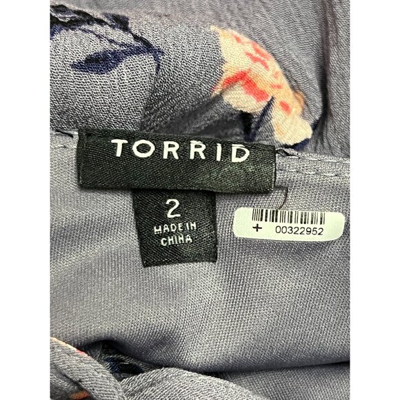Torrid Size 2 Gray Purple Floral‎ Sleeveless A-Line Swing Dress Tie Neck Lined - Picture 2 of 16